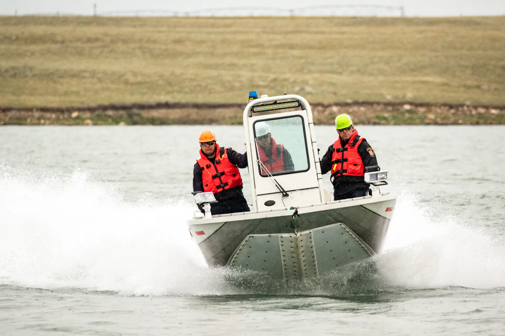 Lethbridge firefighters during water rescue training