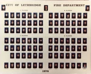 A 1978 composite of Lethbridge Fire Department members, dispatchers and support staff