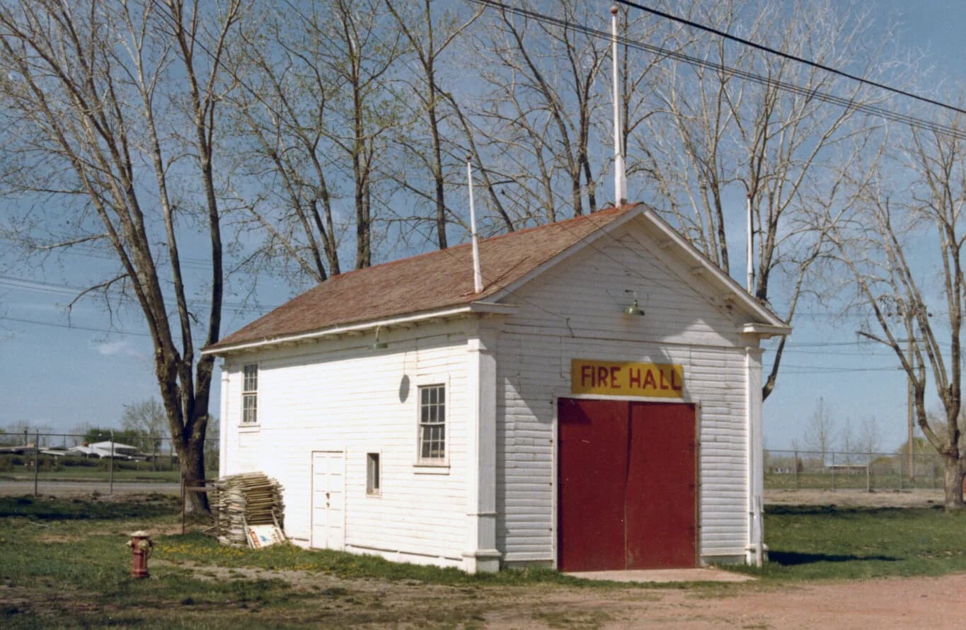 The wooden Exhibition Grounds fire hall beside the grandstand