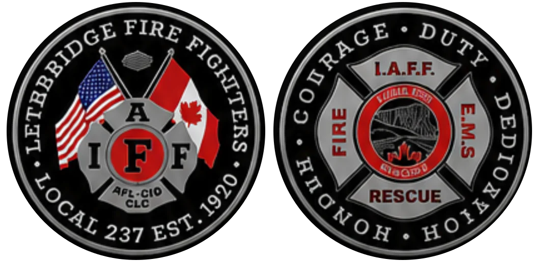 Front and back of the firefighters challenge coin
