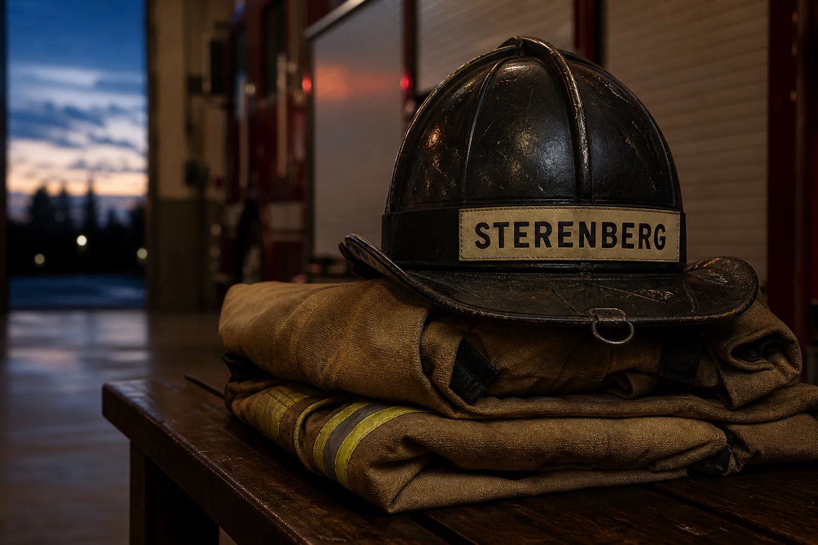 Symbolic memorial image of a helmet with a STERENBERG name strip